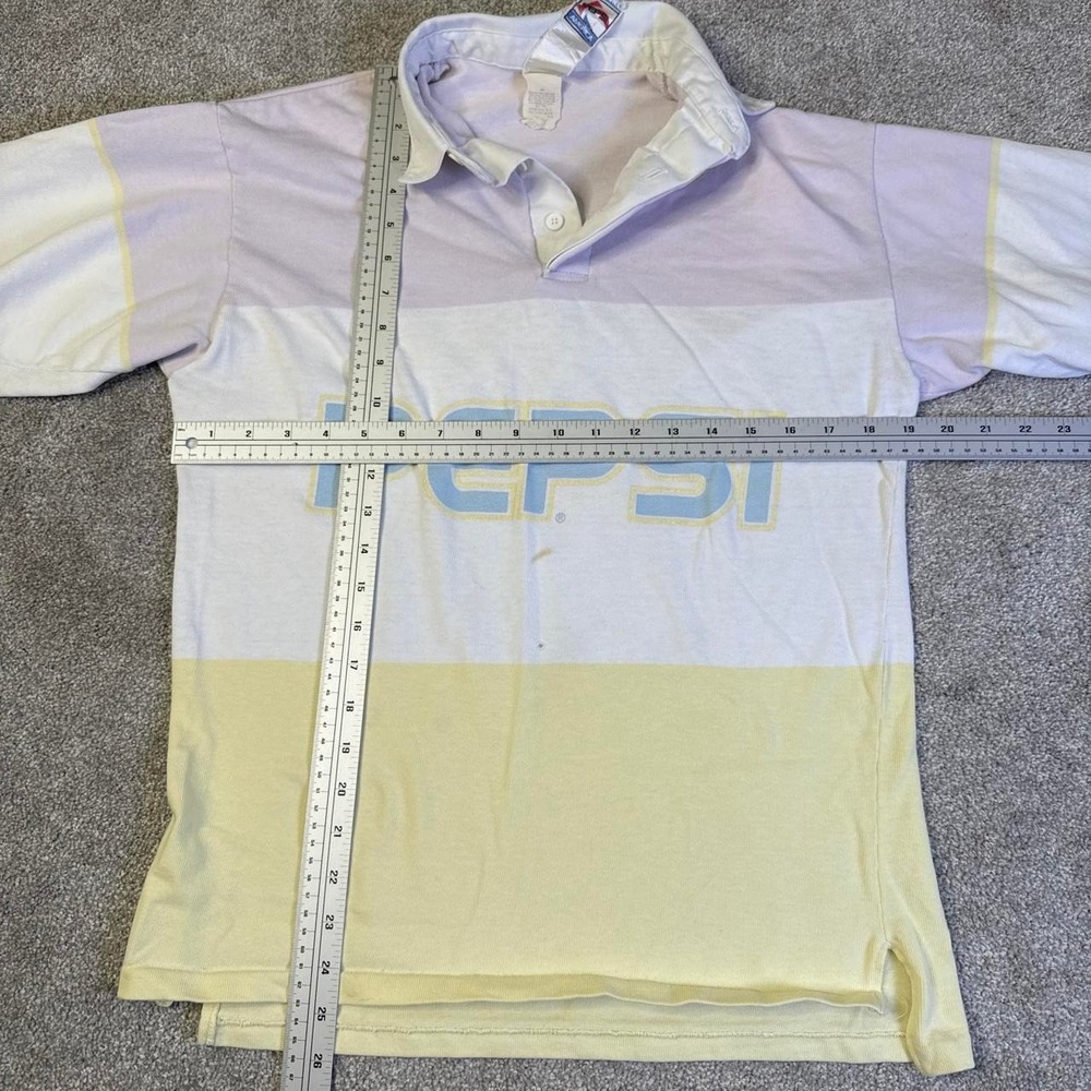 Vintage 80s Pepsi Rugby Polo Shirt Medium Single Stitch Made in USA Color Block - Picture 5 of 7